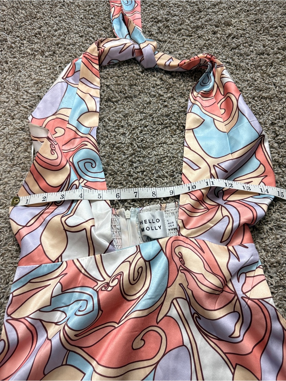 Hello Molly Pastel Orange & Blue Halter Mini Dress with Front Cutout - Picture 6 of 7